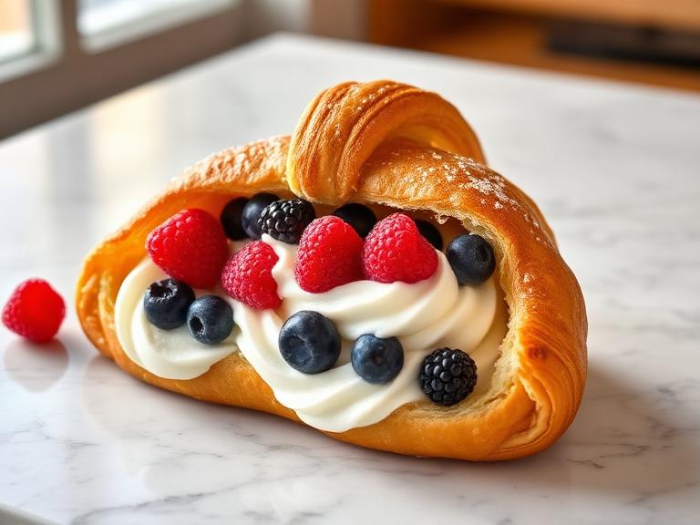 Cornetto con crema chantilly e frutti di bosco